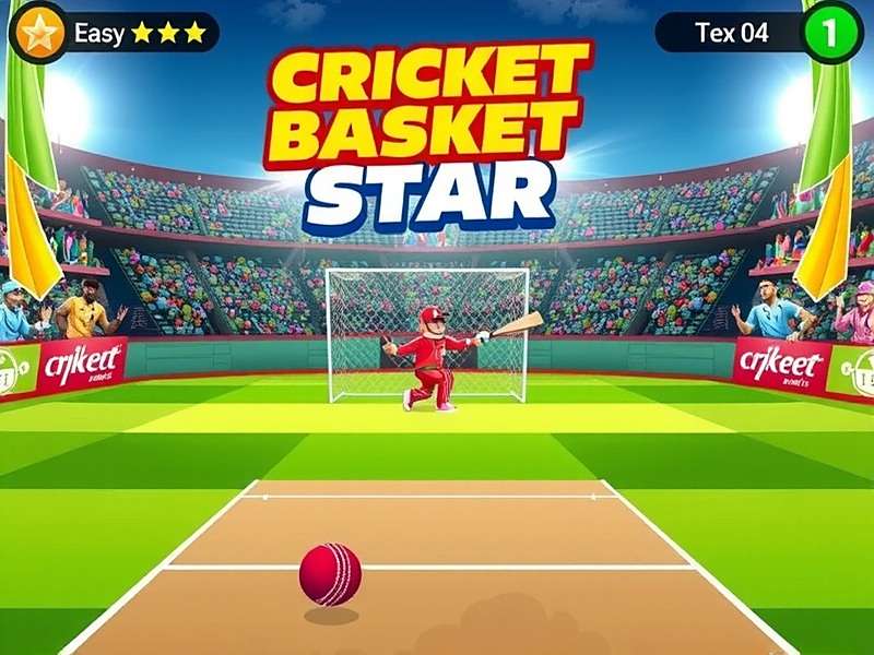 Cricket Basket Star gameplay showing a player hitting the ball and preparing to dribble